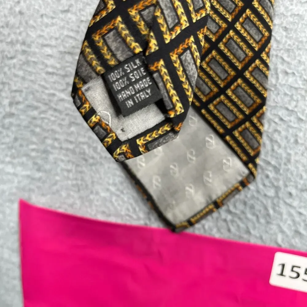 Valentino Cravatte Silk Necktie Made In Italy Black Gold Geometric Tie